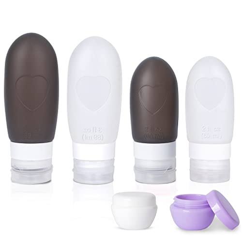 Silicone Travel Bottles Containers for Toiletries: TSA Approved Traveling Size Shampoo Tubes Kit, Leak Proof Refillable Liquid Container and Plastic Jars Set for Lotion Soap Conditioner Cream Cosmetic