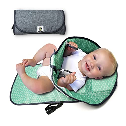 SnoofyBee Portable Clean Hands Changing Pad. 3-in-1 Diaper Clutch, Changing Station, and Diaper-Time Playmat with Redirection Barrier for use with Infants, Babies and Toddlers (Heathered Grey)
