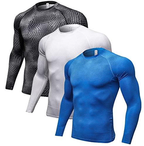 Men’s Compression Shirts Long Sleeve, Athltic Workout T Shirts Baselayer Quick Dry Sports Active Gym Running Tops 1/3 Pack