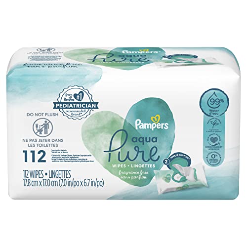 Baby Wipes, Pampers Aqua Pure Sensitive Water Baby Diaper Wipes, Hypoallergenic and Unscented, 112 Count (Packaging May Vary)