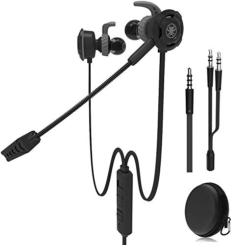 Wired Gaming Earphone with Adjustable Mic for PS4,Laptop Computer, Cellphone, DLAND E-Sport Earburds with Portable Earphone Bags, Snug Soft Design, Inline Controls for Hands-Free Calling. (Black)