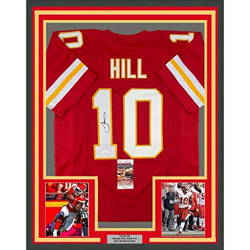 Framed Autographed/Signed Tyreek Hill 33×42 Kansas City Red Football Jersey JSA COA