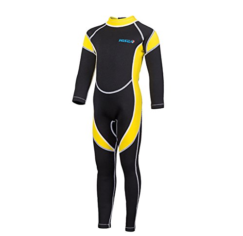 SAILBEE 2MM Neoprene One Piece Full Wetsuits for Kids Boys Girls Back Zipper Swimsuit UV Protection (M016 Yellow, Size 4)