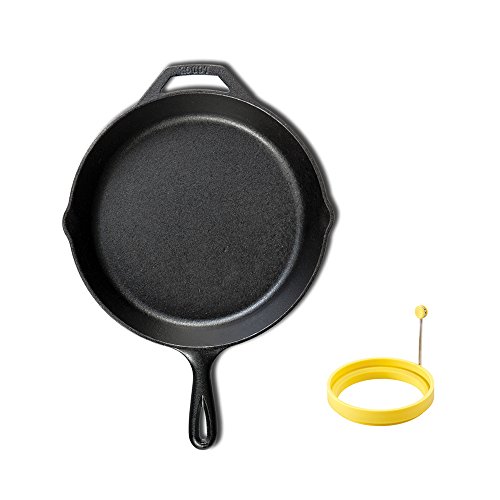 LODGE Pre-Seasoned Cast Iron Skillet (10.25 inch) with Dishwasher Safe Silicone Egg Ring (4 inch) for Breakfast Sandwiches or Pancakes