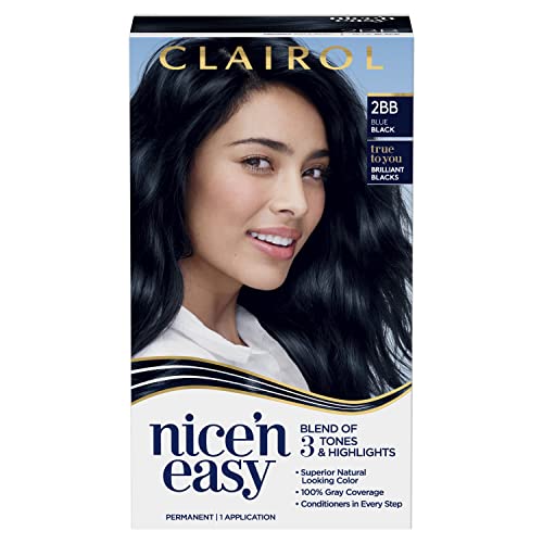 Clairol Nice’n Easy Permanent Hair Dye, 2BB Blue Black Hair Color, Pack of 1