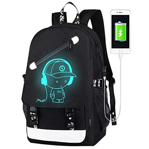 FLYMEI Anime Luminous Backpack for Boys, 15.6” Laptop Backpack with USB Charging Port, Bookbag for School with Anti-Theft Lock, Black Teens Backpack Cool Backpack for Boys