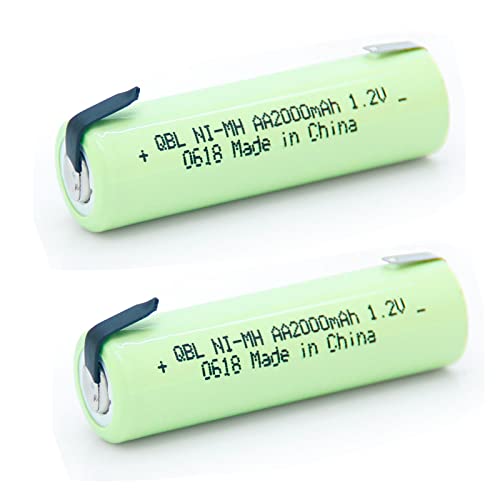 QBLPOWER NiMh 1.2V AA 2000mAh Razor Shaver Battery with Solder tab for Shaver (2pcs)