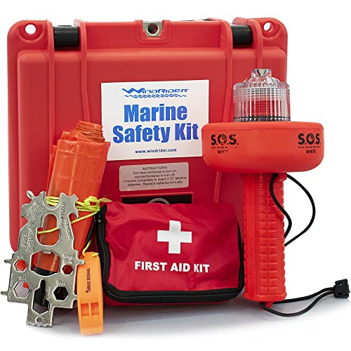 USCG Boating Safety Kit – Electronic Flare – First Aid Kit – Whistle – Multi Tool – Waterproof Case (Plastic)
