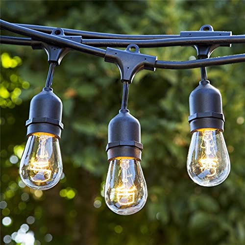 Classyke 48FT Outdoor String Lights for Patio Garden Yard Deck Cafe Dimmable Waterproof Commercial Grade 16 Incandescent Bulbs (1 Spare)