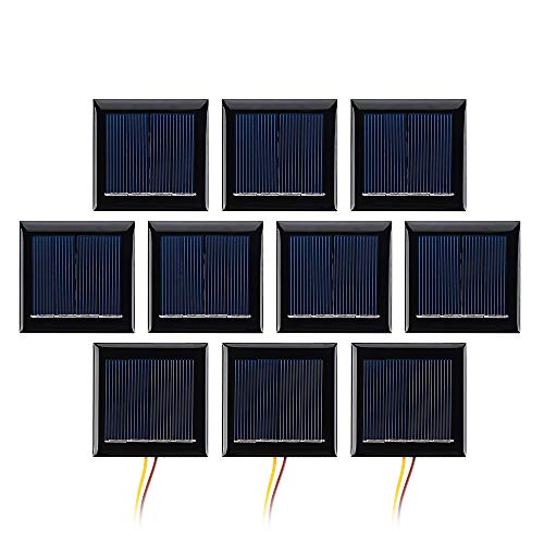 AOSHIKE 10Pcs 2V 130mA Micro Solar Panels Photovoltaic Solar Cells with Wires Solars Epoxy Plate DIY Projects Toys 54mm x 54mm/2.13″ x 2.13″