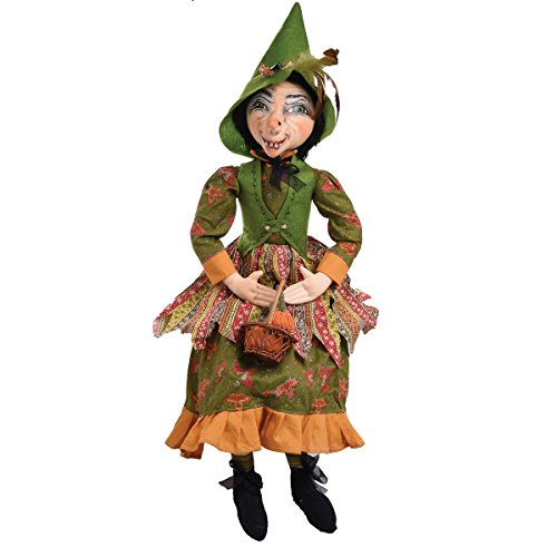 GALLERIE II Halloween Gwinette Witch Large Folk Art Doll Collectible, Joe Spencer Gathered Traditions Home Decor Figures Figurines Green