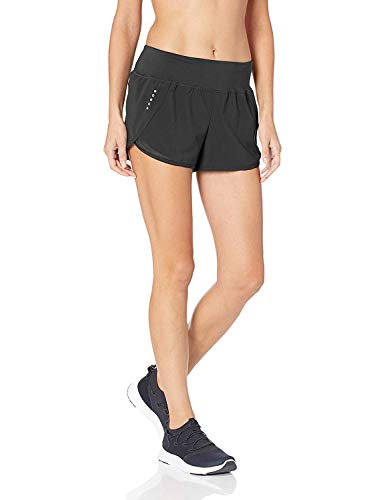 Core 10 Women’s Standard-Fit Knit Waistband 2-in-1 Woven Running Short, Black, Large