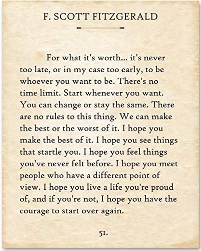 For What It’s Worth – F. Scott Fitzgerald Quotes Wall Art – 11×14 – Book Quotes Wall Decor Is Perfect For Classrooms, Home Offices or Libraries – Vintage Book Posters Quotes Prints are Made in the USA