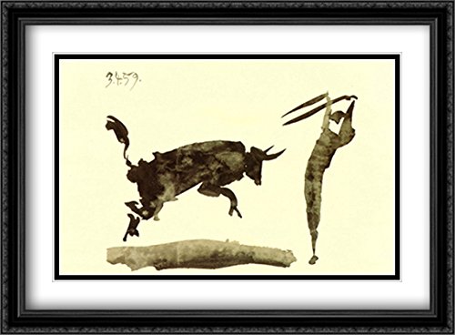 Carnet Toros Y Toreros 2X Matted 38×28 Large Black Ornate Framed Art Print by Picasso, Pablo