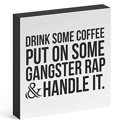 ‘Gangster Rap’ Box Sign – Funny Desk Accessories for Work – Desk Decorations for Women Office or Mens Office – Perfect Home Decor Gifts, 8″ x 8″ by Barnyard Designs