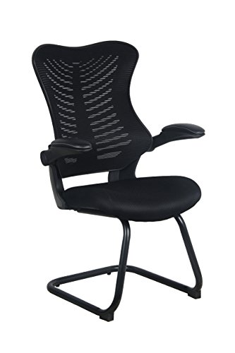 OFFICE FACTOR Reception Guest Chairs with Flip Up Arms – Comfortable Mesh, Ergonomic Contour, Flippable Armrests – Modern Convertible Furniture for Visitors, Meeting Groups 300 Lbs Rated (Black)