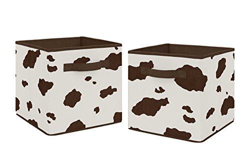 Sweet Jojo Designs Brown and Cream Cow Print Foldable Fabric Storage Cube Bins Boxes Organizer Toys Kids Baby Childrens for Wild West Collection Set of 2