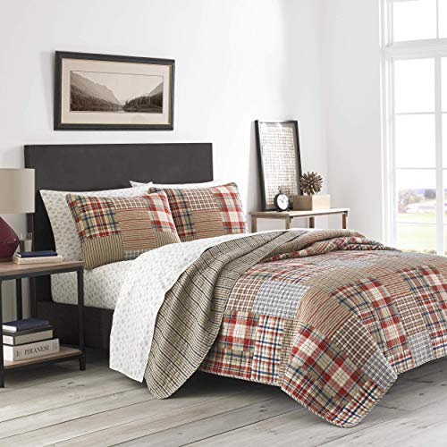 Eddie Bauer – Twin Quilt Set, Reversible Cotton Bedding with Matching Sham, Lightweight Home Decor for All Seasons (Hawthorne Brown, Twin)