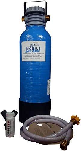 Mobile-Soft-Water Premier 8,000 gr RV Softener – NSF 61 Brass GH Fittings – Portable – Manual Regenerate for RV, Cabins, Tiny Homes with Hardness Test Strips, Regeneration Valve, and 4ft-1/2 ID Hose