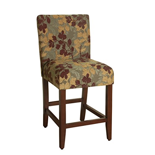 HomePop Upholstered Counter Height Barstool, 24-inch, Brown and Sage Chenille