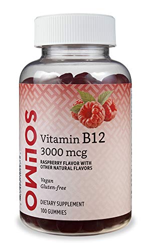 Amazon Brand – Solimo Vitamin B12 3000 mcg Gummies, Normal Energy Production and Metabolism, Immune System Support, Raspberry, 100 Count (2 per serving)