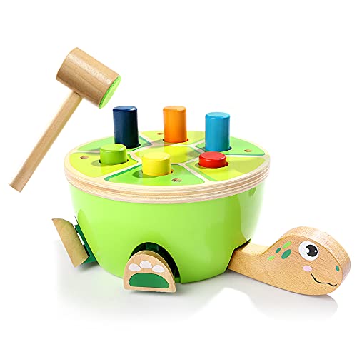 TOP BRIGHT Montessori Preschool Educational Learning Toy for 2 3 Years Old Boy Girl Birthday Gifts – Wooden Hammering and Pounding Toy for Toddler Fine Motor Skills Toy for Kid- Tortoise Pounding Game