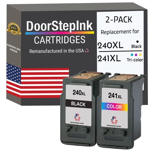 DoorStepInk Remanufactured in The USA Ink Cartridge Replacement for Printer Canon PG-240XL 240XL CL-241XL 241XL Black Color Combo Pack PIXMA MG3122 MG3522 MX472 MG2120 MG2220 MX432 MX439 MX452 MX459
