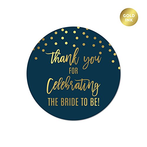 Andaz Press Navy Blue and Metallic Gold Confetti Polka Dots Bachelorette Party Bridal Shower Collection, Round Circle Label Stickers, Thank You for Celebrating The Bride to Be!, 40-Pack