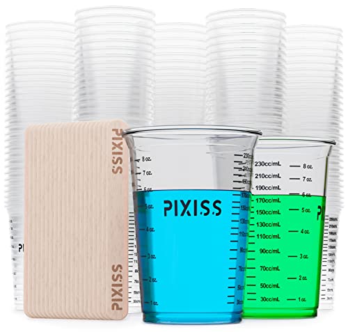 Pixiss Disposable Epoxy Resin Mixing Cups with Measurements (50-Pack) Mixing Cups for Epoxy Resin, Epoxy Mixing Containers, Epoxy Cups For Epoxy Measuring Cups – 20 Resin Mixing Sticks