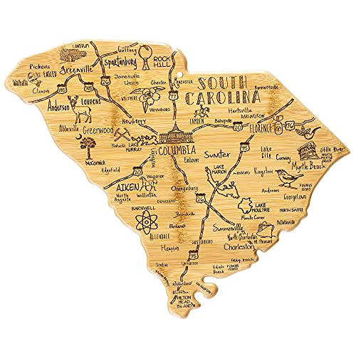 Totally Bamboo Destination South Carolina State Shaped Serving and Cutting Board, Includes Hang Tie for Wall Display