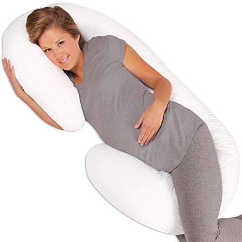 Leachco Snoogle Chic Supreme Pregnancy/Maternity Pillow with 100% Sateen Cotton Cover in Soothing White, 1 Count (Pack of 1)