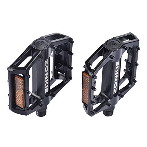 ZONKIE Bike Pedals, Road Bike Pedals, MTB Pedals, Flat Aluminum Alloy Platform Sealed Bearing Axle 9/16 inch