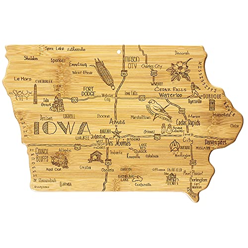 Totally Bamboo Destination Iowa State Shaped Serving and Cutting Board, Includes Hang Tie for Wall Display