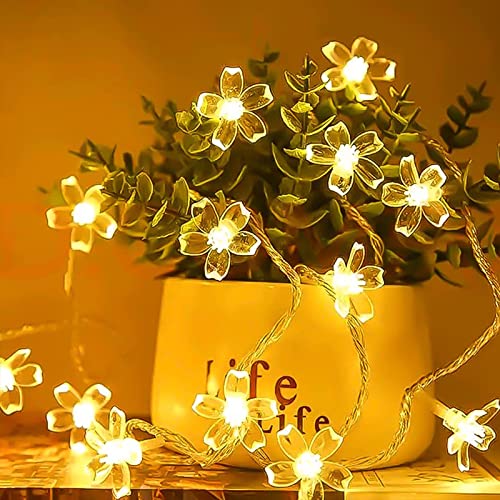 FULLBELL 4th of July Decorations Flower String Lights LED Lights for Bedroom Home Decor 33 Feets 100 LED Memory Indoor Outdoor String Lights Fairy Lights Party Lights Independence Day (Warm White)