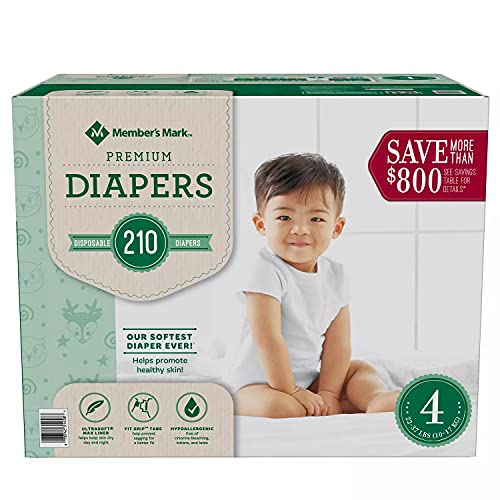 Member’s Mark Premium Baby Diapers, Size 4 (22-37 Pounds), 210 Count