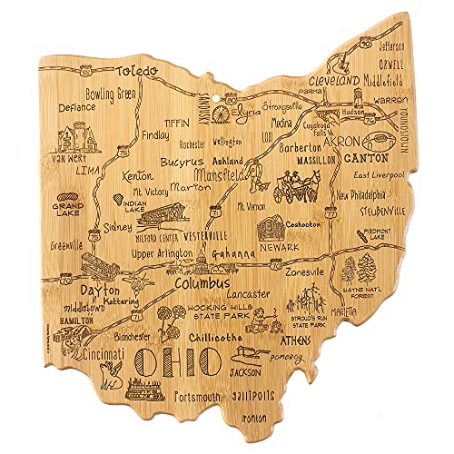 Totally Bamboo Destination Ohio State Shaped Serving and Cutting Board, Includes Hang Tie for Wall Display