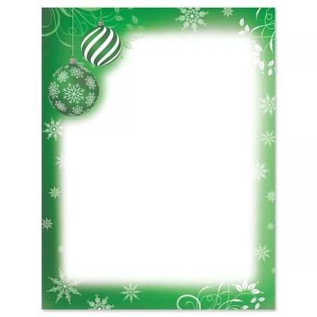 Green Flourish and Ornaments Christmas Letter Papers – Set of 25 Christmas Stationery Papers are 8 1/2″ x 11″, Compatible Computer Paper