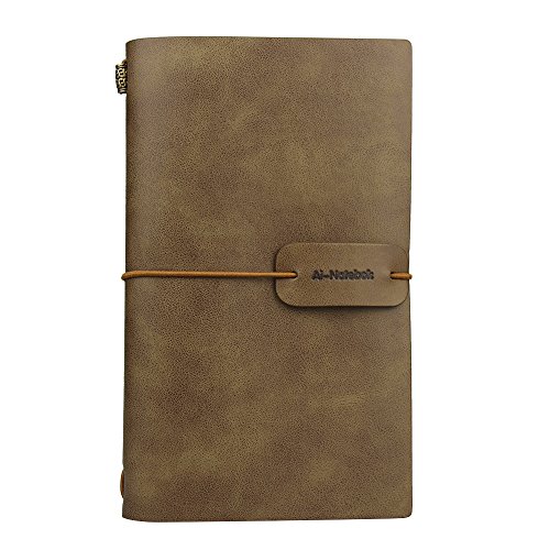 ai-natebok Travel Journal Notebook Vintage Retro Handmade Leather Lined Journal Refillable Note Book for Taking Notes, 4.72 X 7.87inch (White Coffee)