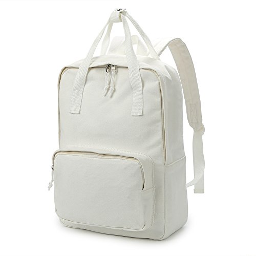 Zicac Unisex DIY Canvas Backpack Daypack Satchel (White 02) (Beige)
