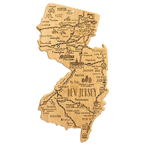 Totally Bamboo Destination New Jersey State Shaped Serving and Cutting Board, Includes Hang Tie for Wall Display