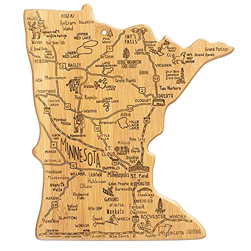 Totally Bamboo Destination Minnesota State Shaped Serving and Cutting Board, Includes Hang Tie for Wall Display