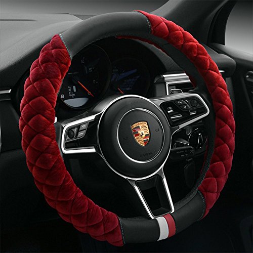 Cxtiy Universal Car Steering Wheel Cover Fluffy Winter Plush Steering Wheel Cover (A-Wine red)