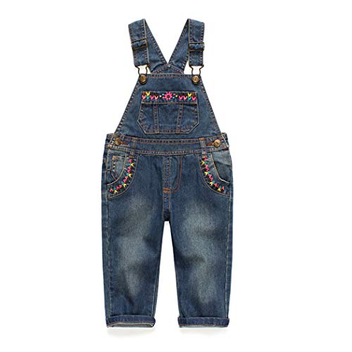 KIDSCOOL SPACE Baby & Little Girls Denim Overalls,Jean Workwear,Deep Blue,3-4 Years