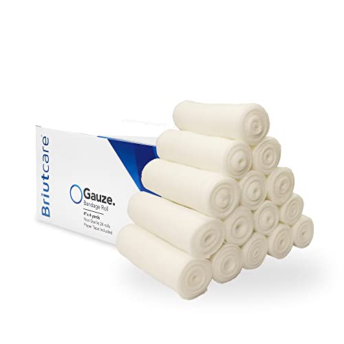 Briutcare 100% Real Cotton Gauze Rolls + Free Medical Tape | 24 Units Pack | Individually Packaged Gauze Wrap | 4 Inch x 4 Yards | For First Aid Kit or Medical Supplies
