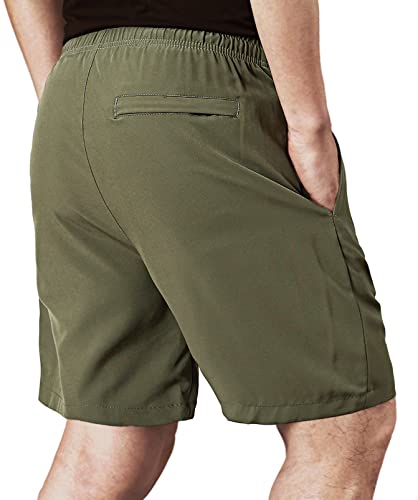 EXEKE Men’s Quick Dry Running Shorts Lightweight Gym Workout Shorts with Zipper Pockets 252-2XL/Army Green 32-34 | The Storepaperoomates Retail Market - Fast Affordable Shopping