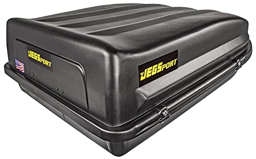 JEGS Rooftop Cargo Carrier for Car Storage – Large Roof Rack Cargo Carrier – Heavy Duty Waterproof Storage – Made in USA – 18 Cubic Ft – 110 Lb Capacity – Zero Tool Easy Assembly – Aerodynamic Design