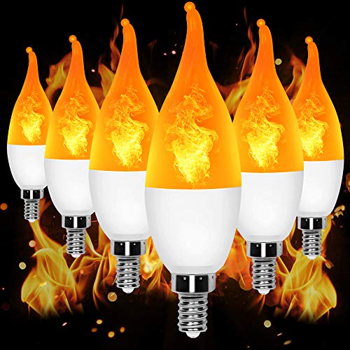 YEAHBEER E12 Flame Bulb LED Candelabra Light Bulbs,3 Modes Flame Lights Bulbs,1.2 Watt Warm White LED Chandelier Bulbs for Halloween Decoration Festival/Hotel/Valentine’s Day Decoration(6 Pack)