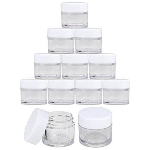 Beauticom High-Graded 7 Grams/7 ML (Quantity: 24 Packs) Thick Wall Crystal Clear Plastic LEAK-PROOF Jars Container with White Lids for Cosmetic, Lip Balm, Lip Gloss, Creams, Lotions, Liquids