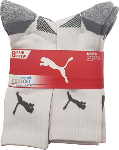 Puma Men’s Crew Sock Moisture Control, 8 Count, Sock size 10-13, Shoe size 6-12, Grey