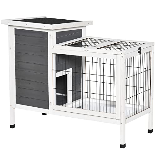PawHut 36″ Rabbit Hutch Bunny Cage Small Animal House with Weatherproof Roof Romevable Tray and Enclosed Run, Indoor/Outdoor
